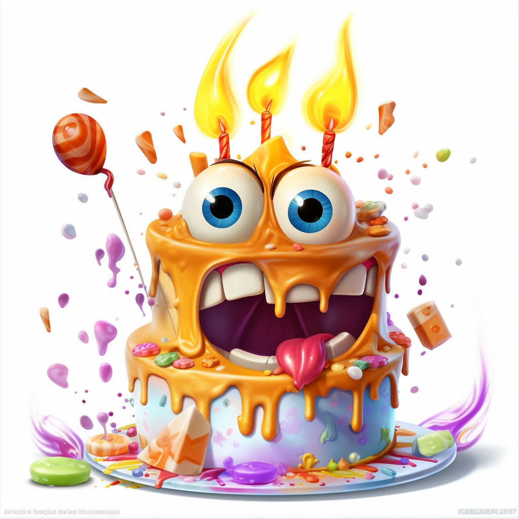 clipart of a messy two layer birthday cake, there is a funny face in ...