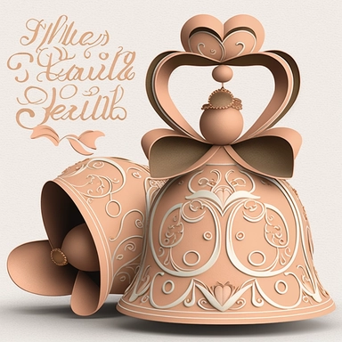 Wedding bells clipart , either in a simple or ornate design of peach and brown
