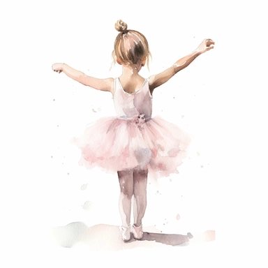 watercolor style, little ballerina girl of 5 years old clipart, isolated on white background, hd