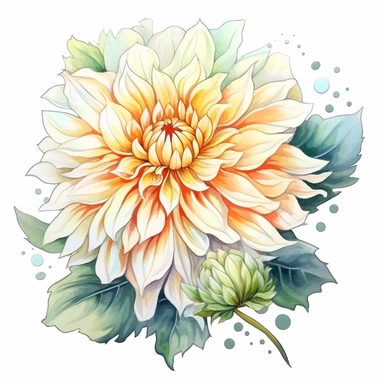 Watercolor snow white dahlia clipart on a white background in the style of feminine sticker art, Tanya Shatseva, storybook illustration, pure and pristine shades, Georgia O'Keeffe, flower and nature motifs, colored line art, colored outlines, cottagecore design, watercolor on white background, ombre, warm tones, colored line art, colored outlines, iridescent ombre, gradient shading, winter snow tone, vibrant digital art oil paint photorealism, an illustration of a colored flower, meticulous sket