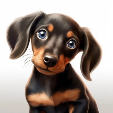 Dachshund puppy, Closeup Portrait, Clipart, Digital art, disney style, hyperdetailed, 1080p, Ultra-HD, white background