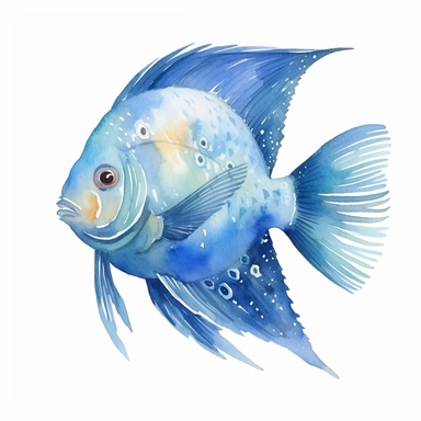 an elegant baby angelfish clipart with watercolor illustration,full body shot,8k,etsy style, white background