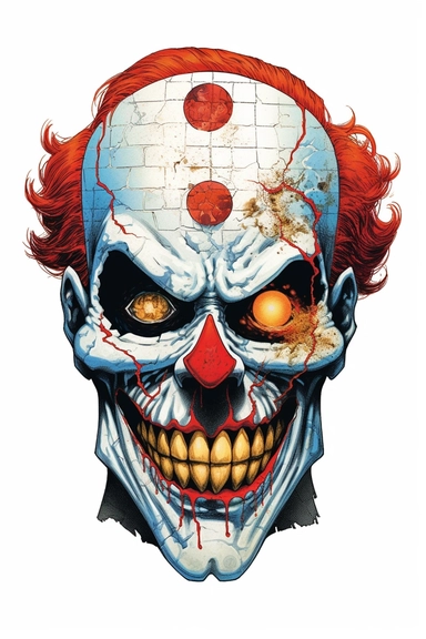 evil clown, white background, PNG, sharp white border, James C. Christensen, Butcher Billy, Jim Mahfood, clipart, clean border, white background