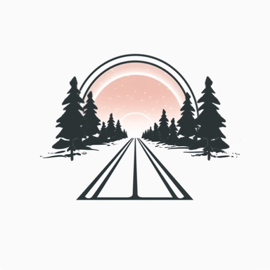 road with trees on the highway clipart horizintal logo image, in the style of minimalistic line tattoo-inspired, traincore, pinhole cameras, symmetrical design, animated gifs, snow scenes, logo