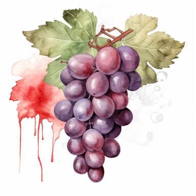 one grape watercolor clipart on a white background, in the style of hyperrealistic murals, silver and red, uhd image, light black and crimson, gray and crimson, no watermark, text, words, paintbrush, 300 DPI , typography, the images do not stick together, no text in the picture, there are no words in the tree