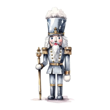 silver nutcracker illustration soft watercolour high resolution white background clipart
