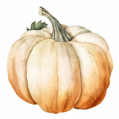 Watercolor ivory pumpkin clipart, realistic and detailed, on white background, HQ, HD