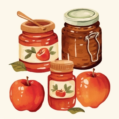 apple jam watercolor clipart, white background