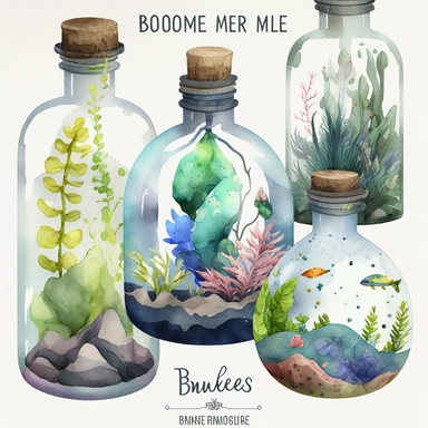watercolor biomes in a bottle clipart, details