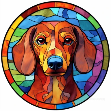 Stained Glass dachshund Sublimation Clipart, Stained Glass dachshund Dog Portrait, Mandala background Stained Glass, Colorful Stained Glass, Suncatcher, Rainbow style of Stained glass, Colorful Stained Glass, Cricle Stained Glass, on white background, by Stained Glass