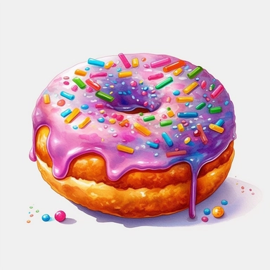 watercolour cute kawaii doughnut ultra highly detailed, 18k, sharp focus, bright photo digitally enhanced, enhanced graphics, straight, sharp focus, bright lighting, intricate detailed png image ,high definition,300dpi,graphic clipart,computer graphics