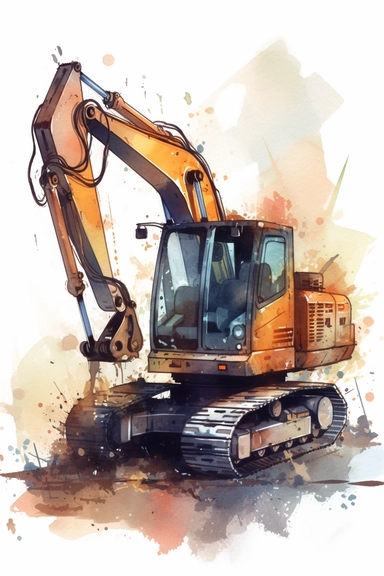 watercolor illustration of Industrial hammer excavator, digital art, concept,art,8k,hd,kawaii,no backround, clipart