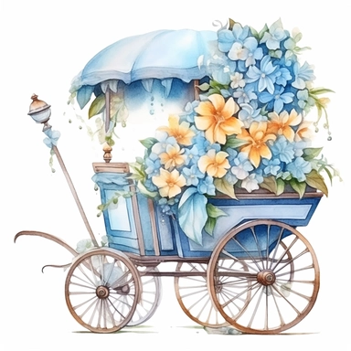 free watercolor and flower cart clipart, free png files, in the style of claudia tremblay, candycore, light azure and bronze, uhd image, caffenol developing, kris kuksi, toyen