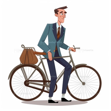 a posh guy on a bicycle, clip art, white background