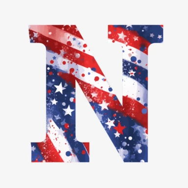 letter N, 4th July, American holiday, clipart, white background