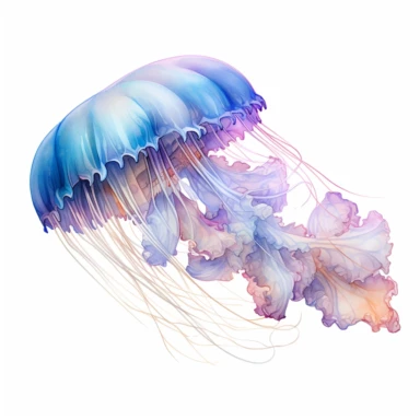 As the paintbrush gracefully danced across the paper, the ethereal glow of watercolor jellyfish emerged, capturing the mesmerizing beauty of the deep sea. clipart on white background