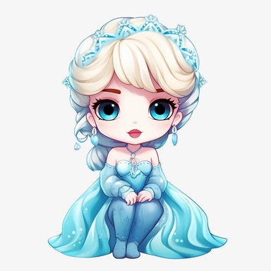 Chibi frozen princess elsa cute clipart, procreate style