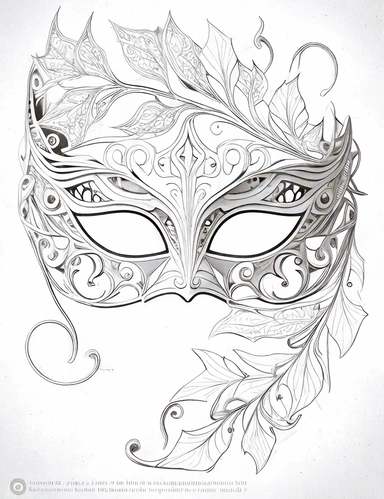 ornate white coloring page of a white masquerade mask with intricate cut-outs, delicate linework, simplified line work, free brushwork, 15th century vintage masquerade for adults black and white drawings, in the style of tanya shatseva, in the style of fantasy illustrations, in the style of fantasy illustrations, in the style of art nouveau-inspired illustrations, in the style of intricate pen drawings, in the style of intricate linework, in the style of detailed linework, kinuko y. craft, luca 