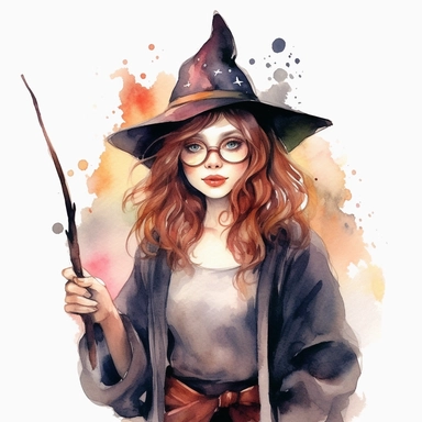 modern witch, clipart, watercolor style, super high quality, professional watercolor clipart, high resolution, clip art,