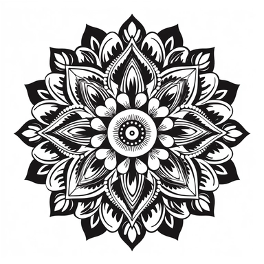 no shading. beautiful mandala. no shading. lines and dots. black. simple. clipart. white background