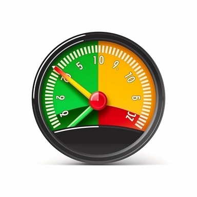 3d icon speedometer meter with arrow for dashboard with green, yellow, orange and red indicators. Gauge of tachometer. Low, medium, high and risk levels. isolated clipping path on white background