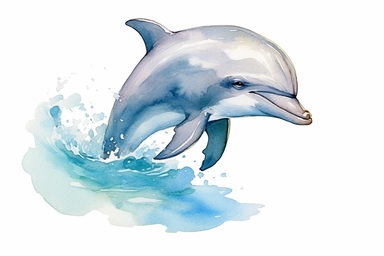 Clip art of dolphin, simple, White margins around the image, drawn by Helen Beatrix Potter, easy to crop image, white background