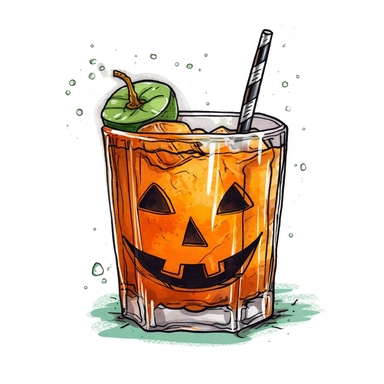 simple, vintage Halloween party drink, clipart style, color pencil technique, super high quaility, high resolution on a white