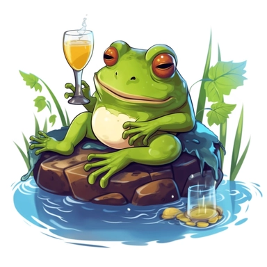 a clip art of a cute cartoon kawaii frog getting tipsy at the pond