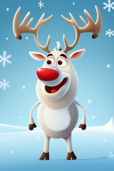 no text, winter wonderland background with snow and snowflakes, 3d whole body clipart of a smiling, friendly reindeer, wearing a santa clause hat, christmas vibes, cartoon network style, friendly face, head unproportionally bigger than body, detailed body shape, front shot, insanely big shiny eyes, caricatured face, insanely glossy, plastic like fur and skin, unrealistic, 8k photography, cinematic, super cute face, Photography, Ultra-Wide Angle, Depth of Field, hyper-detailed, beautifully color-