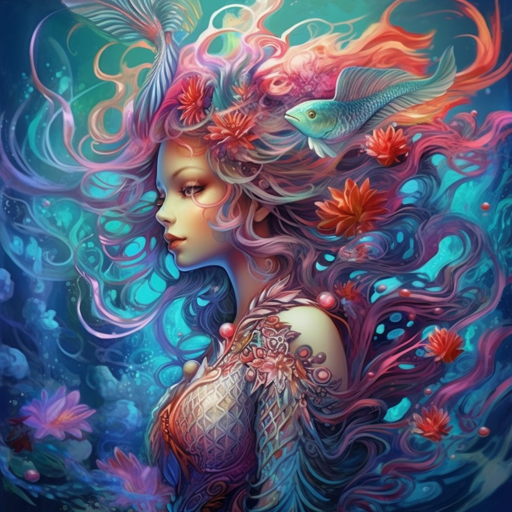 the most beautiful ethereal mermaid colorful, fish, ocean life, hyper ...