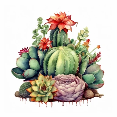 Watercolor Floral Cactus Succulent Clipart Mexican, Illustration clipart, 4K, extremely detailed