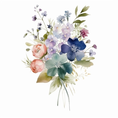 small flower bouquet, delicate flower, elegant, in the style of watercolor painting, etsy clipart, marriage flower clipart, white background, varied colored flowers, extremely colorful