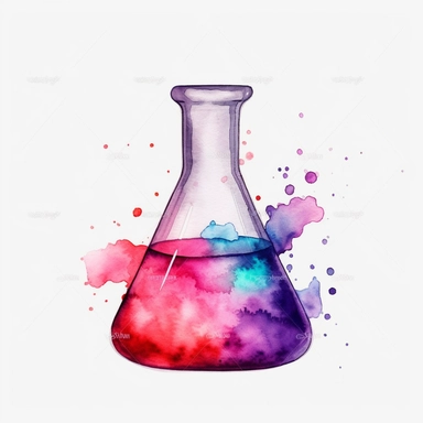 erlenmeyer flask chemistry clipart watercolor style, 8k digital art, bright, colorful, soft lightning, white background