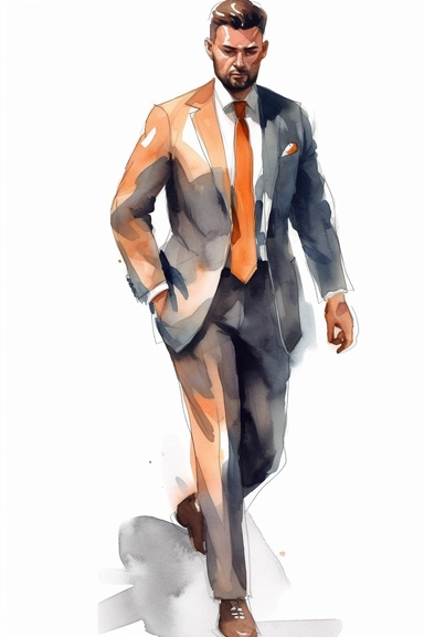 Watercolor Clipart Athletic MUSCLE Man in Suit Businessman Handsome Olive Skin No Text