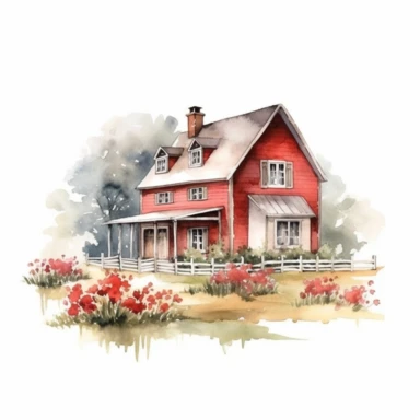 beautiful minimalistic watercolor farmhouse clipart
