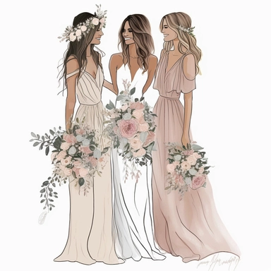 Best Friends wedding Fashion Illustration Clipart, high resoulution format,bride and bridesmaids png file