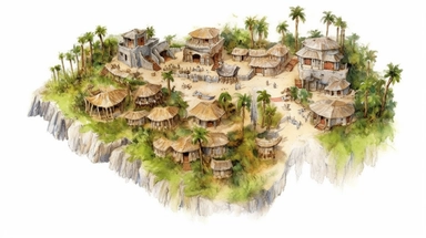 isolated images, illustrations on a white background, realistic top down overhead view caveman village map, Clipart, watercolor, realistic, isolated, full building, highly detailed, hdr, 32K, photo expert quality, watercolor realistic, hyperrealistic and highly detailed, isolated on a white background