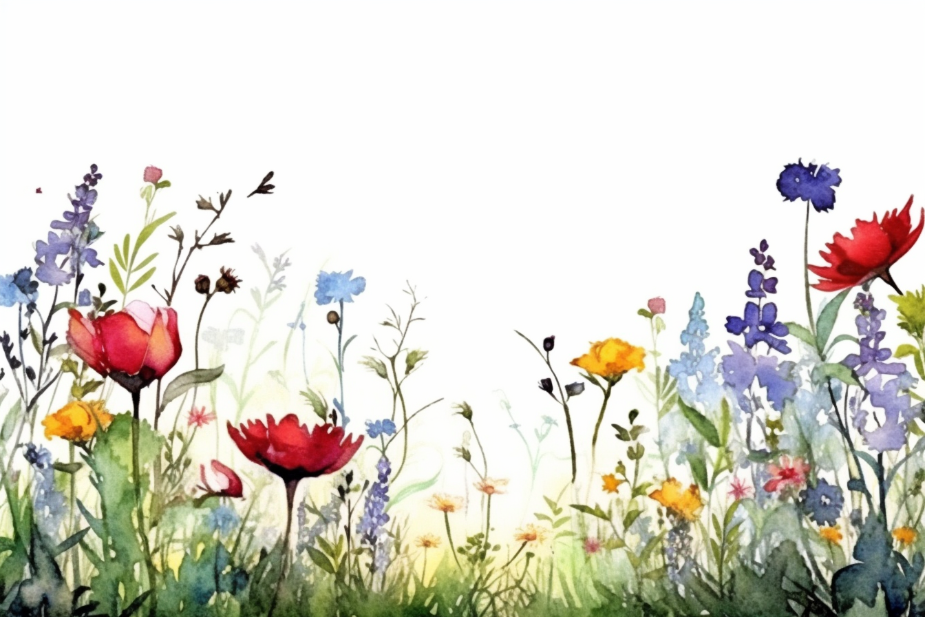 border of Meadow Wild Flowers Watercolor, Masterpiece, high details ...