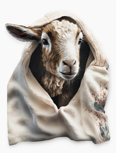 baby goat in a blanket, watercolor clipart, transparent background