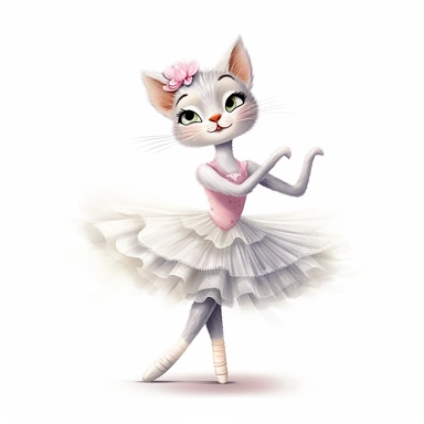 Axel scheffler illustration style ballerina cat, high definition, 16k, insanely detailed, fine detail, sharp focus, illustration, white background, isolated clipart vector