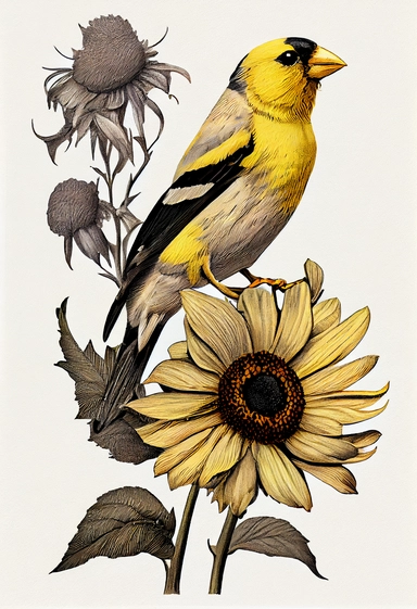 Flower Clipart American Goldfinch Botanical Illustration Art