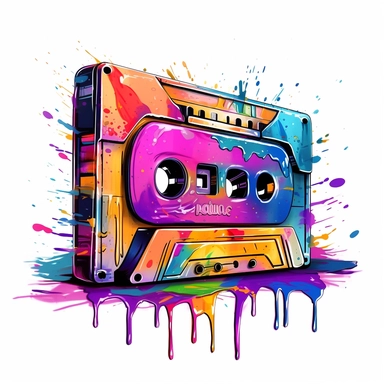 Cute Beautiful Retro 90s Color Melting cassette tape Sublimation Clipart,Cartoon, hyper realistic, intricate detail, illustration style,high solution,on the white background