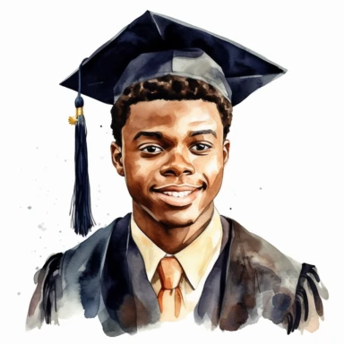watercolor black male student graduation clipart on a white background