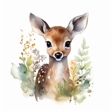 watercolor clipart white background forest woodland baby deer cute