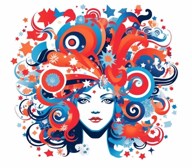 Create a bold and eye-catching clip art that showcases Freedom in patriotic colors, emphasizing the spirit of independence and liberty, white background, in the style of psychedelic -