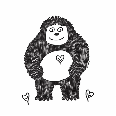 drawn illustration cute doodle (Gorilla), clip art, digital art, vector, isolated transparent background, clean line art, simple strokes, minimalist style, straight lines, curves