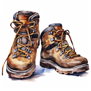 hiking boots, clipart, white background, realistic
