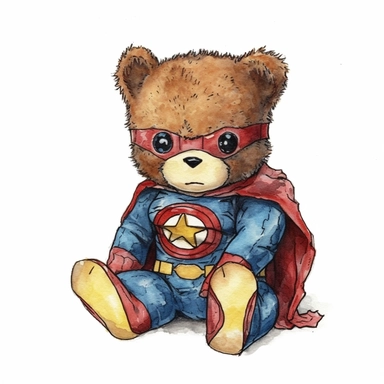 watercolor clipart super cute baby teddybear in superhero Spider-man Clothes, Neal Adams