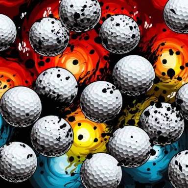 a repitive black and white clipart pattern of burning golf balls, in the style of tattoo-inspired, dynamic composition, sharp attention to detail, colorful and energetic, contrasting values, tumblewave, refined technique