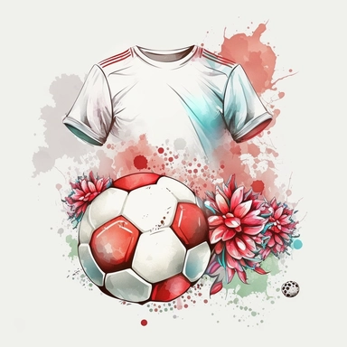 beautiful watercolour pastel fairy flower beautiful detailed beautiful a white football t - shirt with a red and white soccer ball, sport t-shirt, soccer, soccer ball, football, white t-shirt with red sleeves, sport clothing, design on white background, mascot illustration, digital cel shading, soccer, football armor, vector graphics with clean lines, vector graphics, Clipart style, transparent background